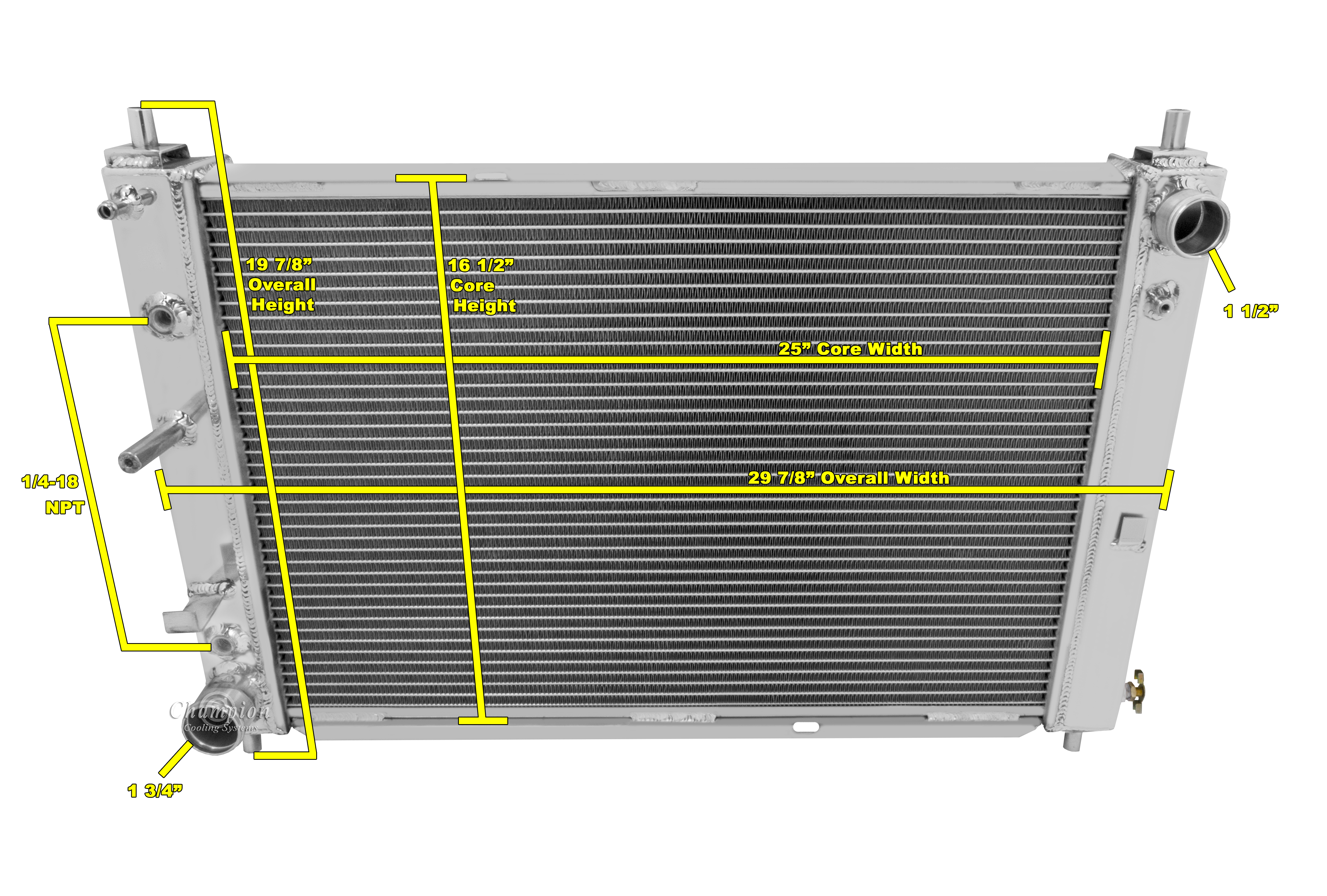 thumbnail image 2 of Aluminum Radiator For Ford Mustang V6 3.8L/3.9L (1997-2004) – 1-Row Downflow With Trans Cooler 2 of 5